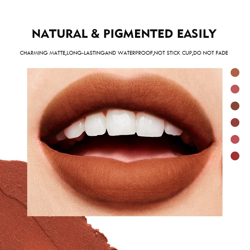 Makeup Wholesale 6colors Matte Liquid Lipstick Private Label Waterproof Long Lasting High Pigment Non-Sticky Matte Lip Glaze