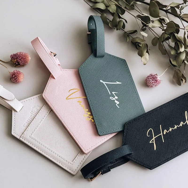 Custom RFID Blocking PU Saffiano Leather Travel Ms and Mr Passport Holder Luggage Tag Set