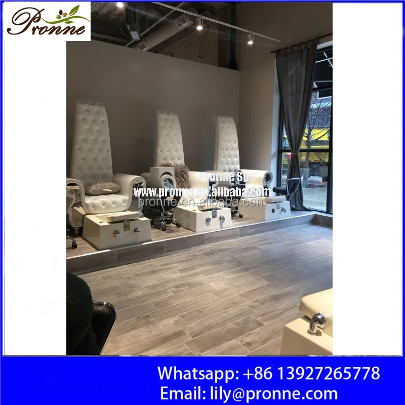 Nail salon ergonomic pedicure chair wooden base with ceramic sink and footrest