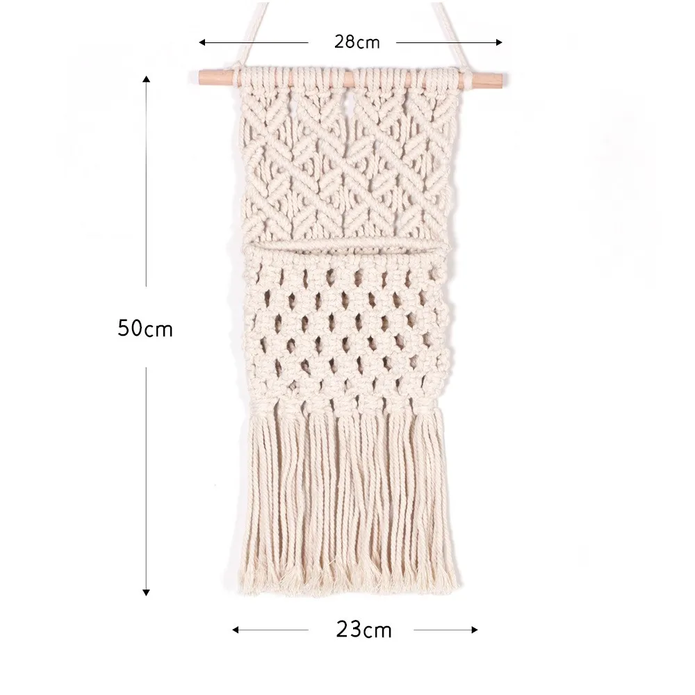 Boho luxury home wedding tassels decor handmade cotton woven macrame wall bag hanging tapestry