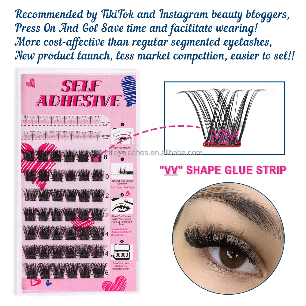 Reusable Self Adhesive Pre Bond No Glue Lash Clusters Individual Cd Fan Eyelashes press on Cluster Lashes Kit With Spikes bottom