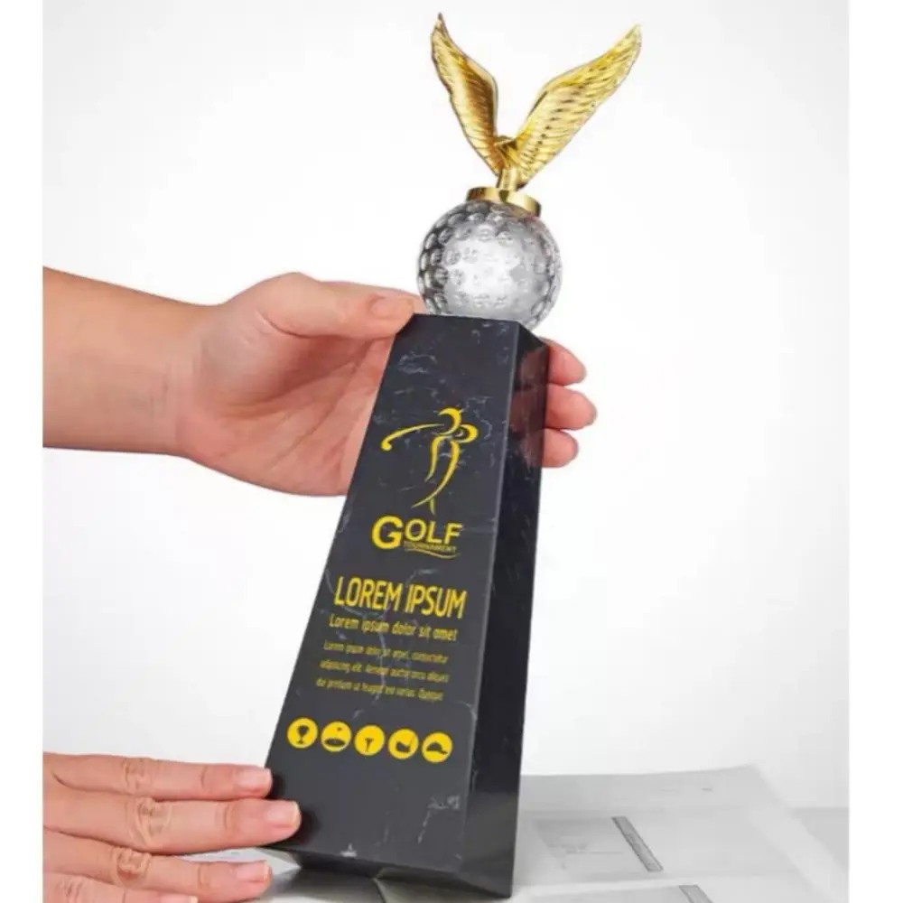 Hot Sale Sports Champions Crystal Trophy Manufacturer Crystal Glass Award Trophy With Gold Eagle