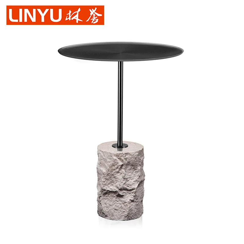 round sofa table black plated SS top Black Nero Margiua natural marble block base mini sofa side table