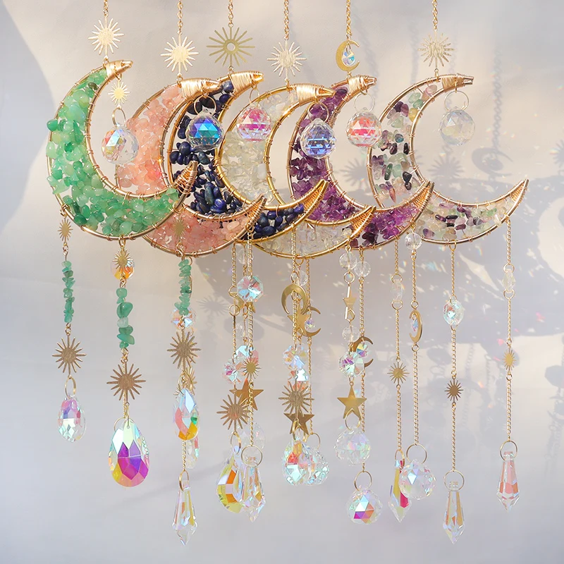 Suncatcher Hanging Wholesale moon crystal wind chimes amethyst crystal sun catcher for decor