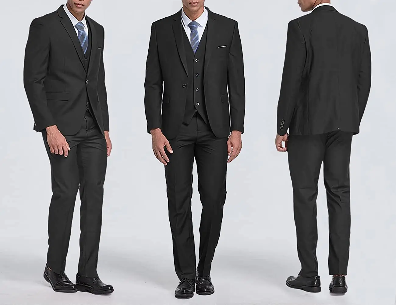 Mens 3 Piece Slim Fit Suit Set, One Button Solid Jacket Vest Pants with Tie