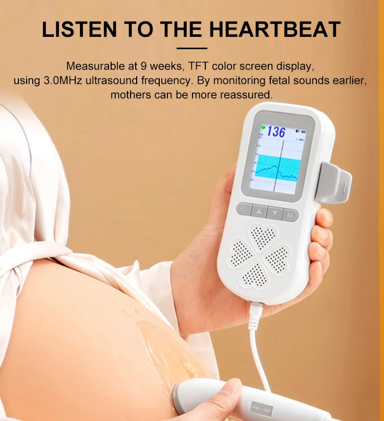 One Piece for Delivery Drop Shipping Ultrasound Portable 3.0 MHz Heart Rate Monitor Fetal Doppler for New Mommy for Family