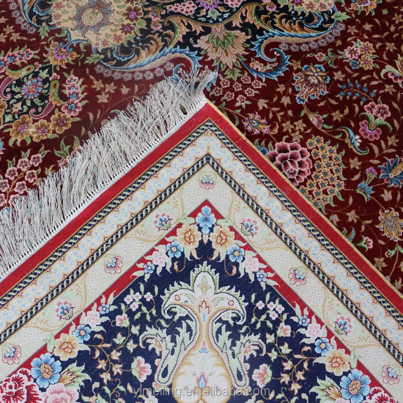 Traditional Vintage Red Handmade Silk Persian Carpets and Rugs Hand Knotted for Living Room