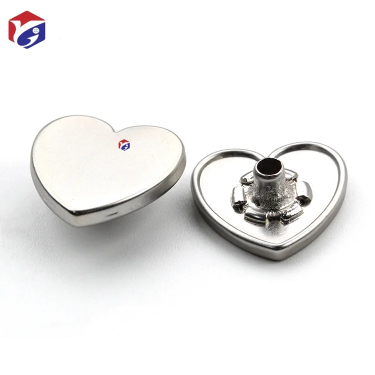 Heart Snap Button for Leather Jackets Jeans Handbags Heart Buttons Gold Sliver Nickel Lead Free 4 Parts Shank Metal Buttons