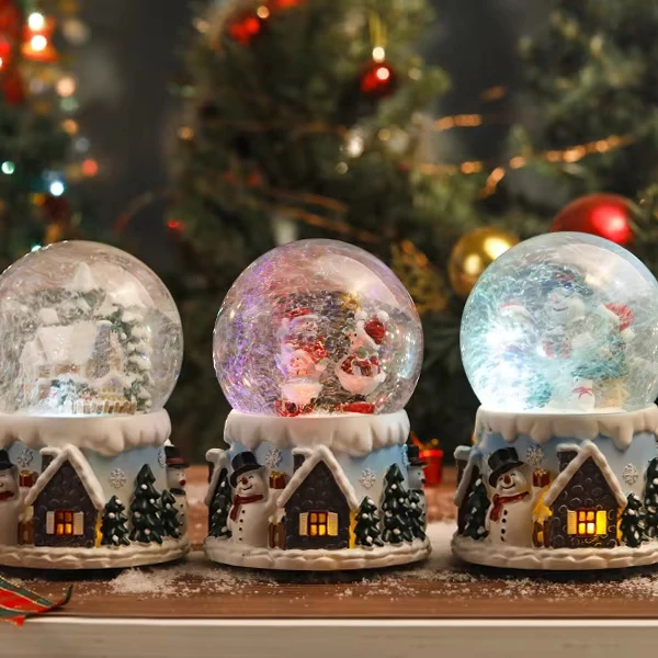 2024 High Quality Christmas Automatic Snowflake Spray With Light Rotating Crystal Ball Snow Ball Music Box Christmas Gift