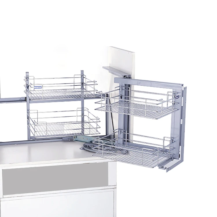 High Quality Wholesale Cheap Kitchen Cabinet Storage Wire Basket Magic Corner 2 Tier Pull Out Basket For Sale
