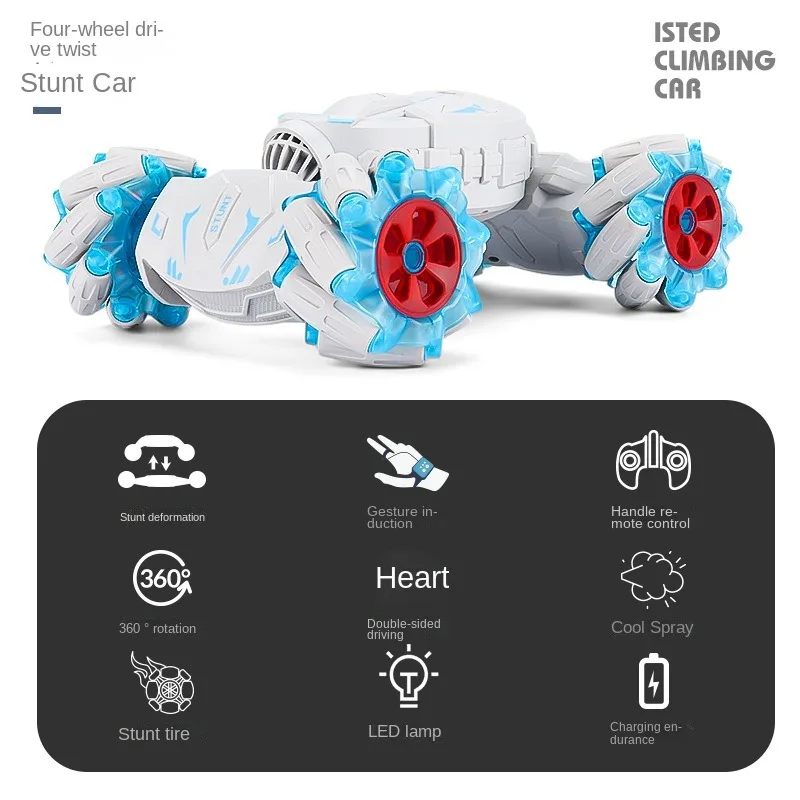 2023 New 2.4G Radio Remote Control Cars Newest 4WD Light Spray Gesture Sensor Rotation Climbing Watch RC Stunt Car