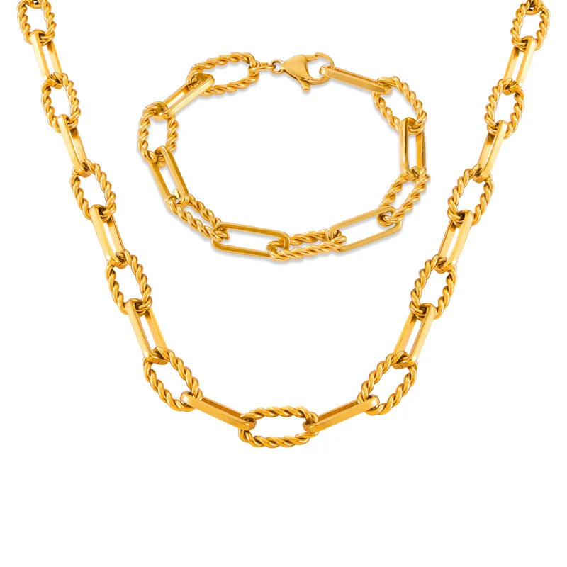 ODM Fashion simple Jewelry 18 K Gold Plated Stainless Steel Chain Bracelet Necklace Jewelry Sets