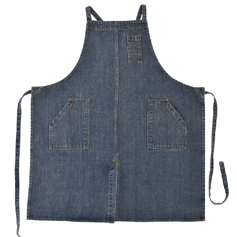 Cotton canvas thickened washed denim apron anti fouling household kitchen work uniform bib apron