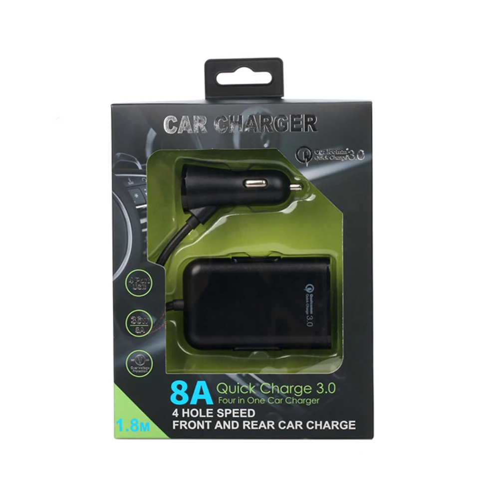 
SIPU 12V/24V Universal 4 USB Ports Car Charger Front Back Seat QC3.0 Fast Charging Extension USB Cable 4 in 1 car Charger 