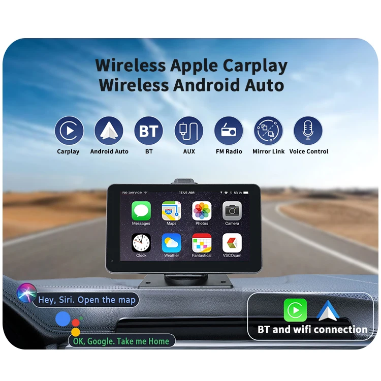 SUNWAYI Wireless CarPlay Android Auto Player Car Truck Headrest Monitor 1080P Back Camera Mirror BT USB FM DVR Car Monitor
