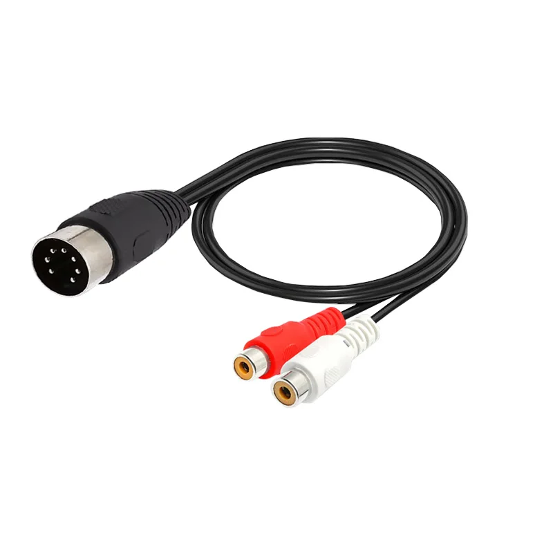 Midi Din 5 7 8 Pin Cable to Double Lotus 2RCA Jack Power Amplifier Audio Equipment Adapter For Stereo Home Theater