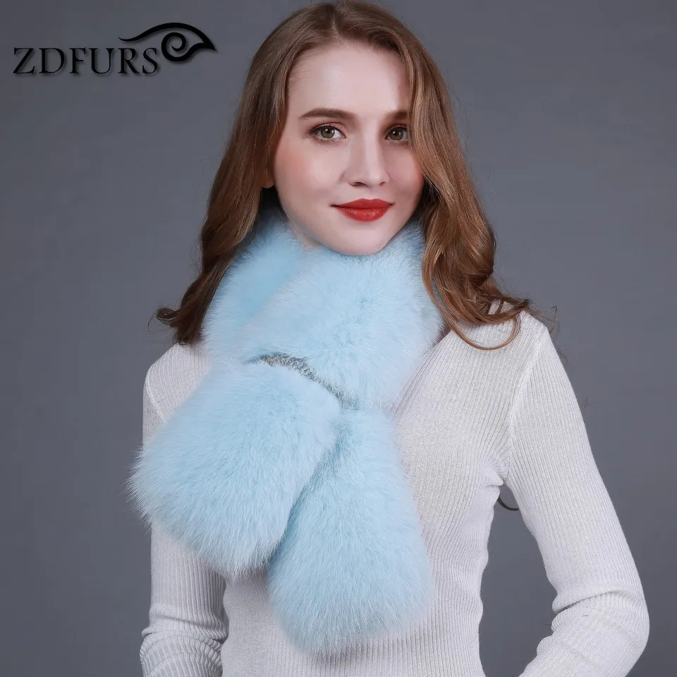 ZDFURS *new real fox fur collar  long fur scarf female  fur coat decoration trimming winter