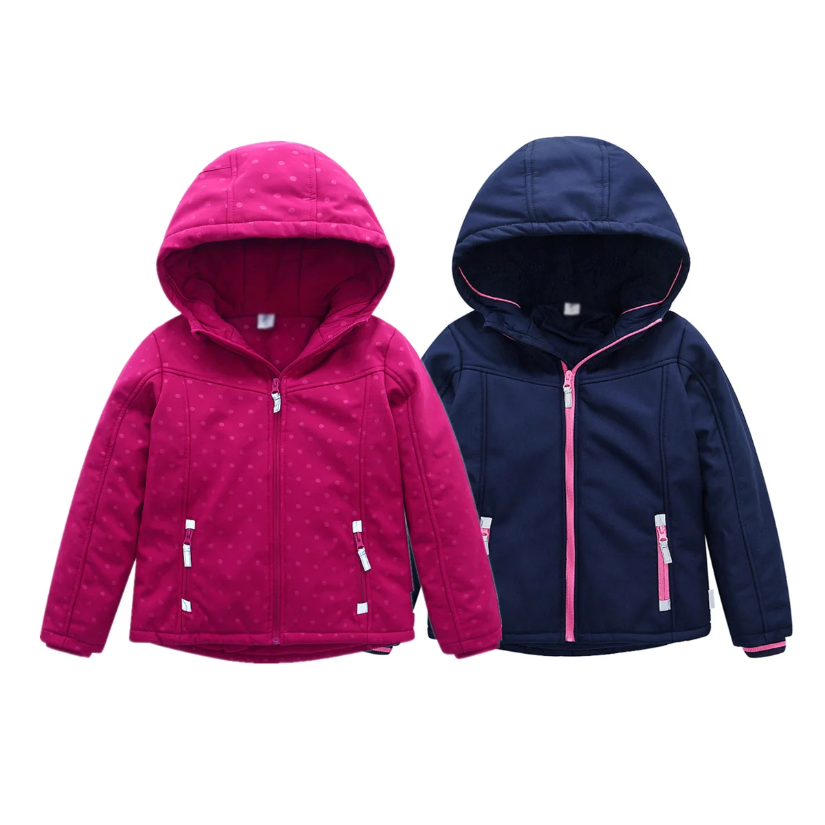 Fashionable kids Autumn Winter padding jacket navy&pink hooded coat fleece lining warm clothes for children