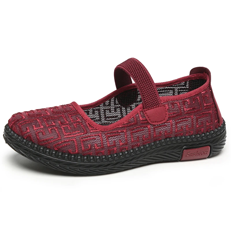 L5 Summer New Middle-aged and Elderly Soft Soles Non-slip Flat Shoes Female Shallow Mouth a Foot Pedal Net
