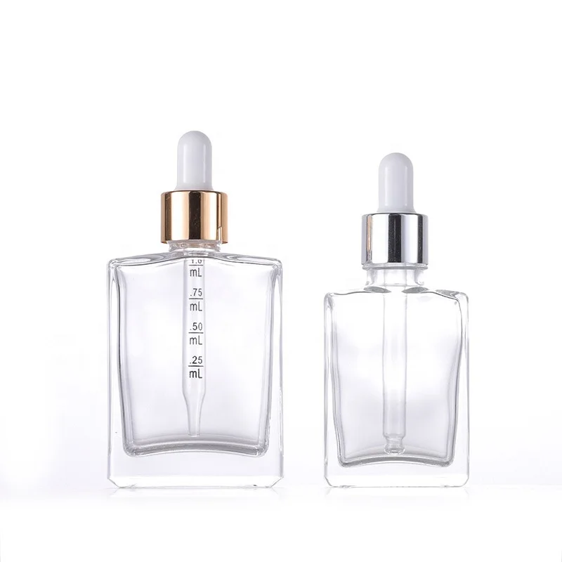 european rectangle 30ml 50ml 100ml transparent glass bottles empty cosmetic square glass dropper bottle for serum perfume