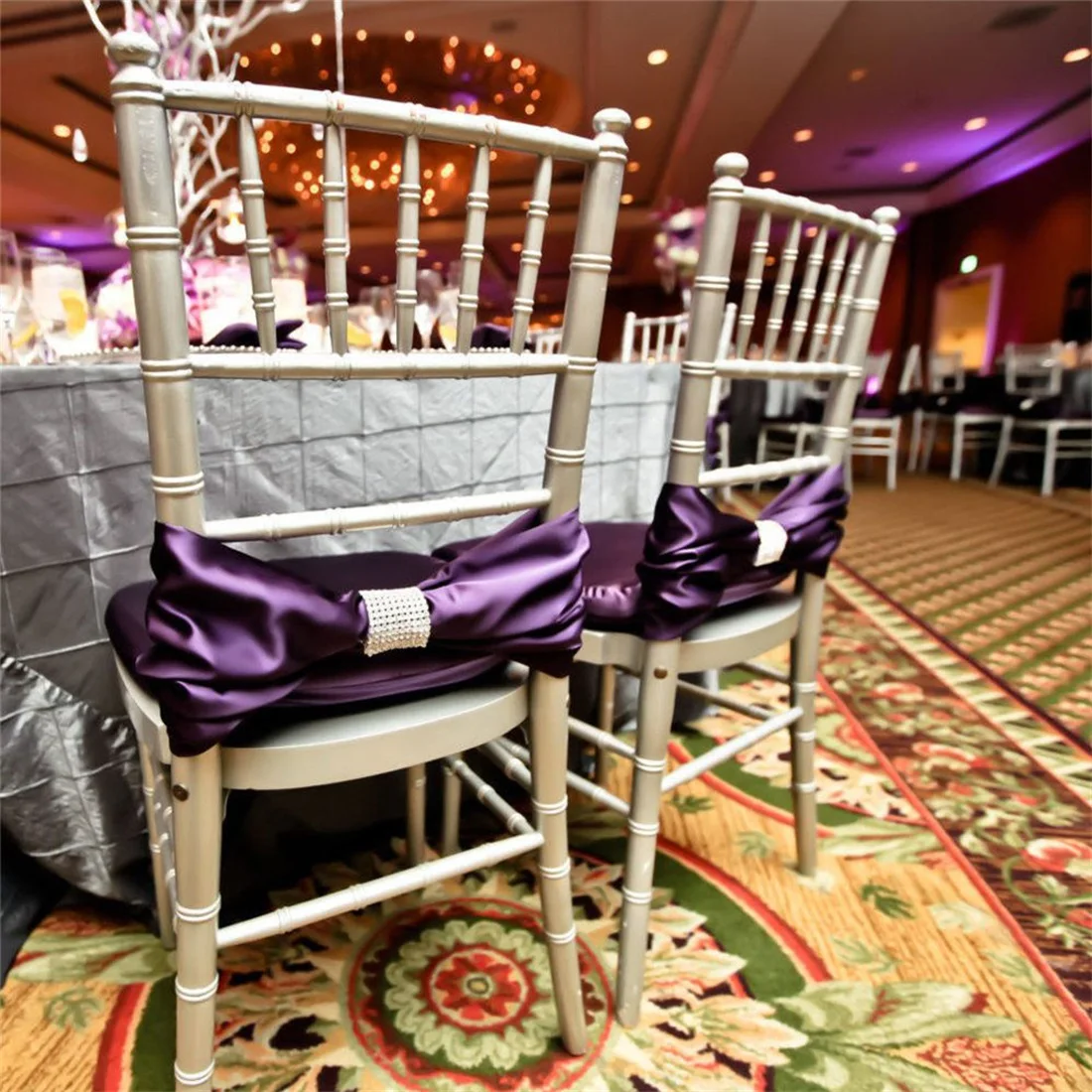 Luxury Wedding Chair Bands Sashes Smooth Bow Tie Burgundy Dusty Blue Eucalyptus Gold Satin Chiffon Sequin Drape Made Spandex