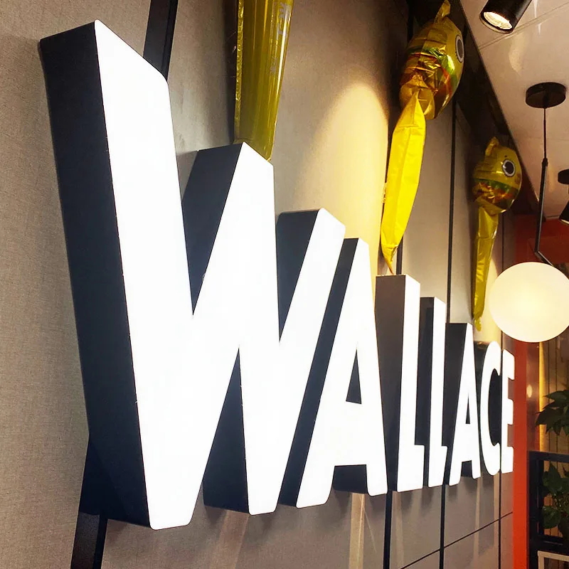 Outdoor 3d shop name illuminated logo designs led acrylic board letters sign
