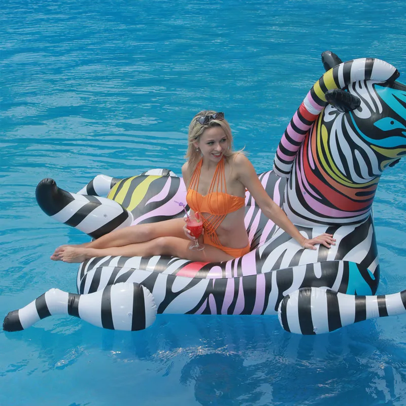 Large Zebra Inflatable Swimming Pool Float Rider Summer Vacation Outdoor Water Sports Floating Toy