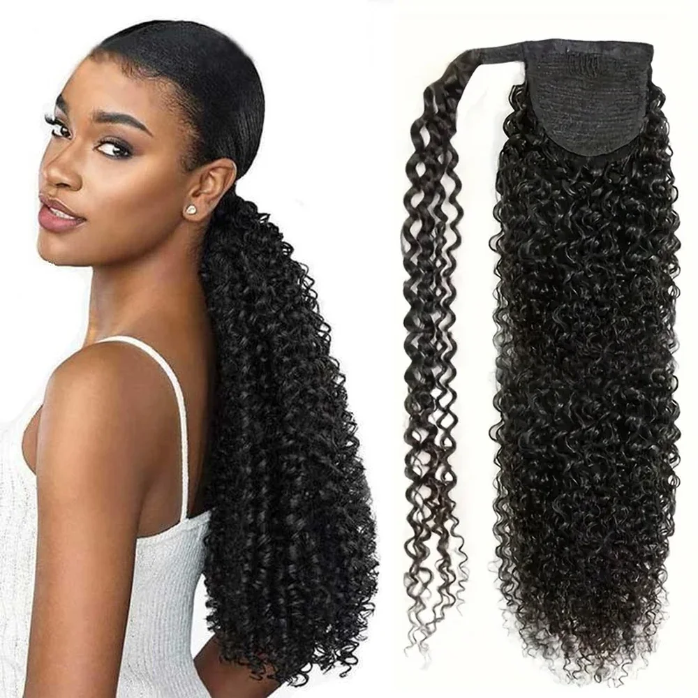 Ponytail Human Hair Wrap Around Long Deep Wave Remy Hair Extensions Raw Vietnam Hair Extensions Clip Ins Natural Color Hairpiece