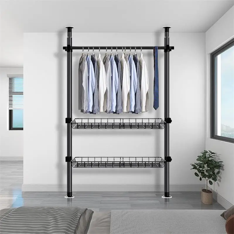 Modern Space Save Storage Cabinet garment rack hanger rod steel adjustable closet organizers Simple Bedroom telescopic Wardrobe