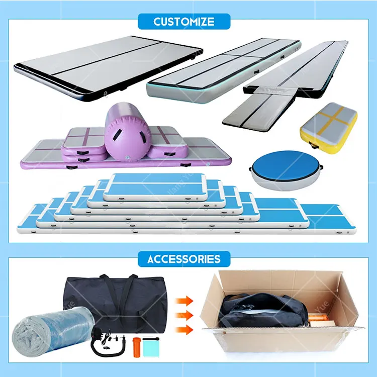 Factory Price Hand Made 3m 4m 5m 6m 8m 10m Water Floating Inflatable Gym Mat Blue Air Track Gymnastics With Air Pump For Sale