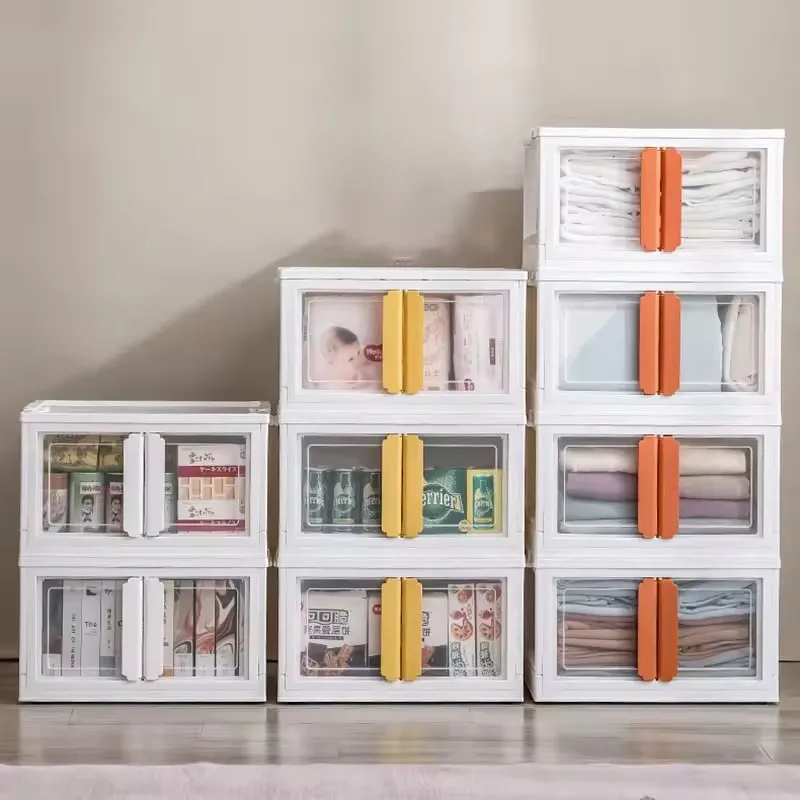 Multifunctional Foldable Stackable Plastic Storage Box with Wheel Closet Organizer for Kitchen Bedroom Living Room