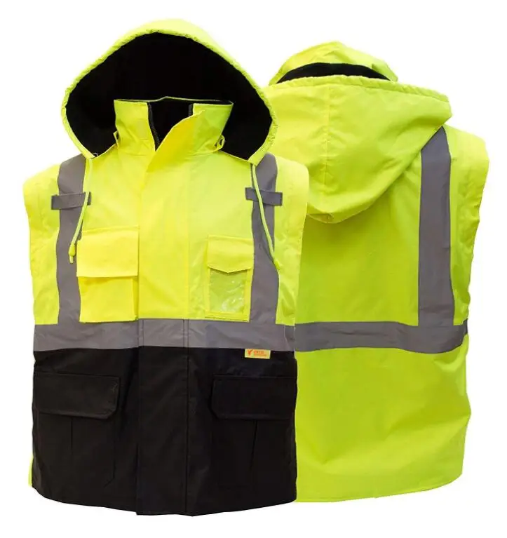  Hi-Viz рабочая одежда Troy безопасность мужские Ansi класс 3 хорошо заметная Полевая куртка-бомбер с застежкой на молнию карман из ПВХ черной подошве; Цвета: