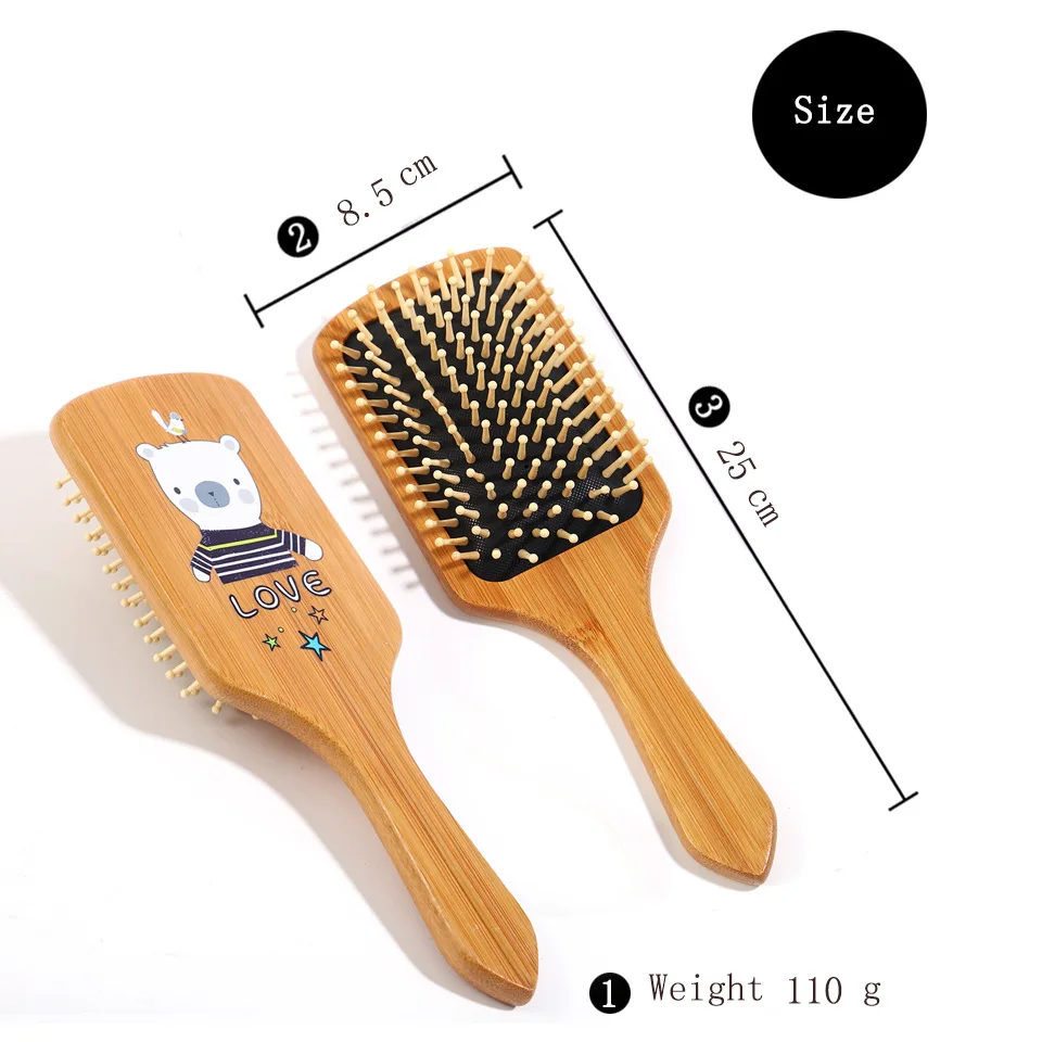 Natural Bamboo Paddle Hair brush with Printing Pattern Detangler Hair Brush for Women