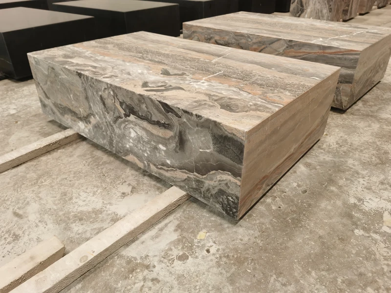 Factory Wholesale Natural Stone Rectangle Plinth Black Brown Marble Coffee Table And Side Table