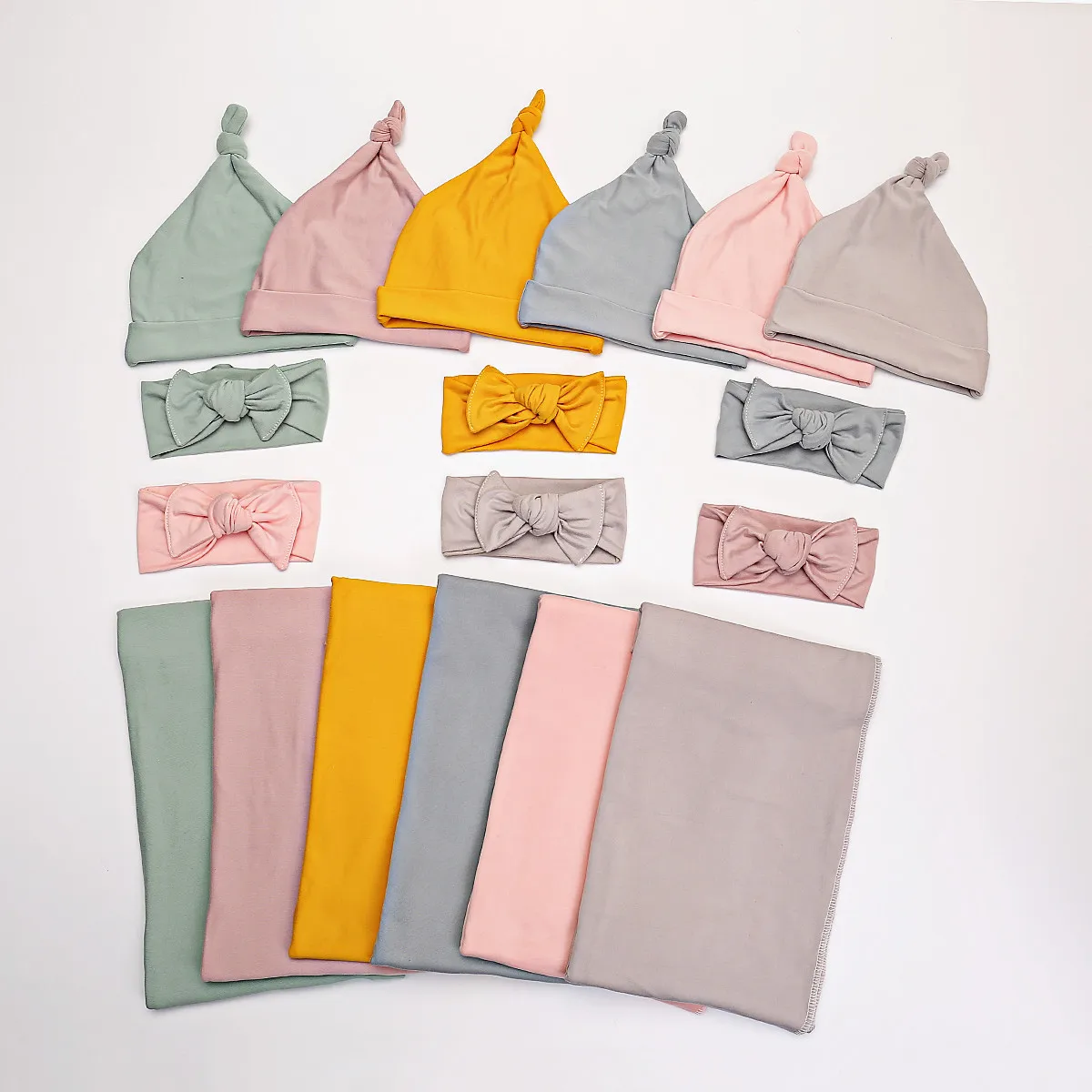 Newborns Baby Swaddle Blanket Wrap Headband & Hat 3pcs set Infant Toddler Jersey Cotton Receiving Blanket 23 colors can Customiz