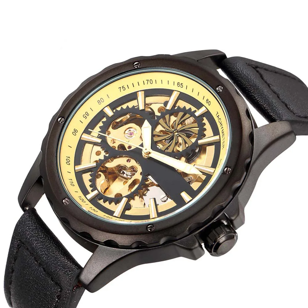 
Antique Bronze Watches Men Automatic Skeleton Wristwatches Vintage Top Men Luxury Brand Mechanical Watches Male Clock Gift 
