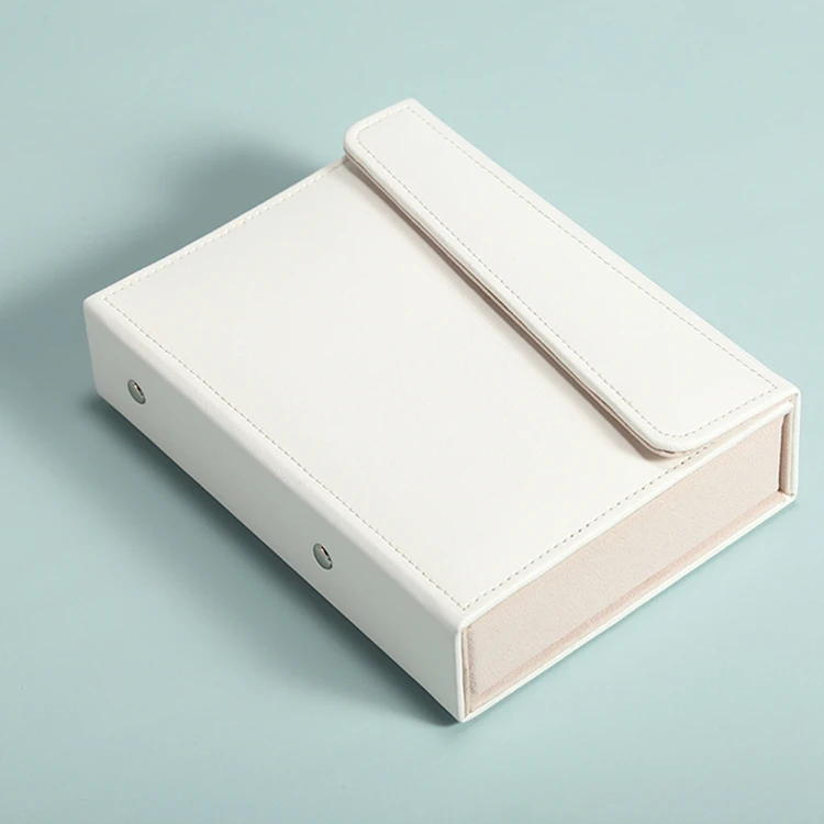 Latest magnetic wholesale high end pink white Leather Earrings Rings Packaging Jewellery Book in stock with mirror