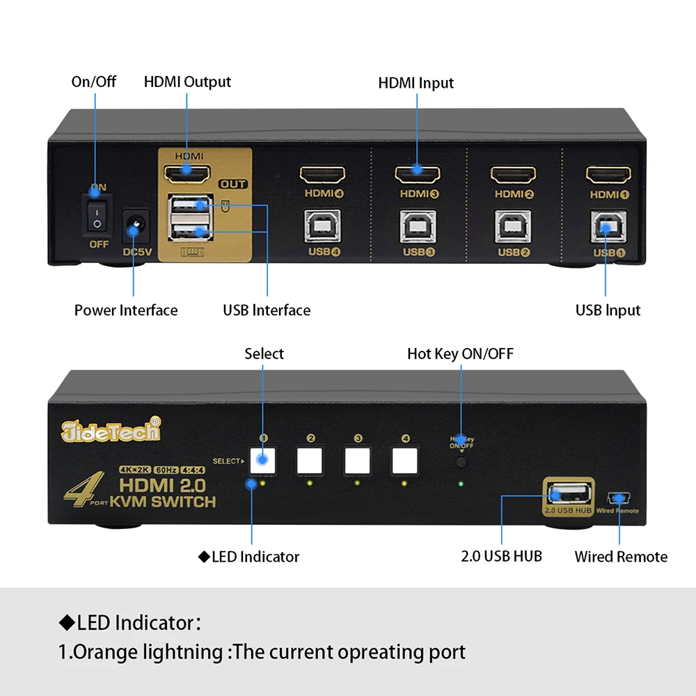  USB HDMI KVM Switch 4 порта Ultra HD 4K 60 Гц для компьютера ноутбука сервера DVR NVR игровой