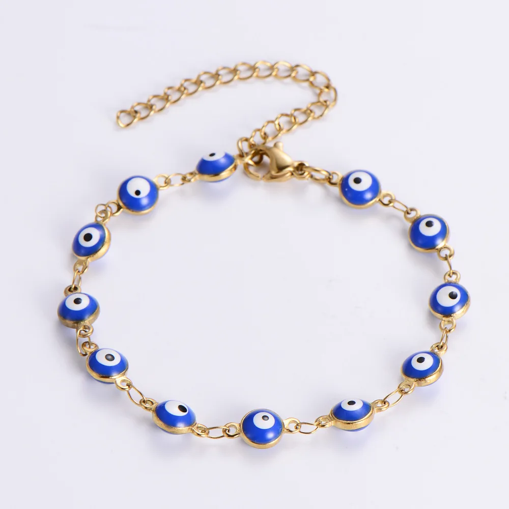 Hot Sale Custom High Quality Stainless Steel 18K Gold Plated Colorful Luxury Turkey evil eyes Bracelet Cute Eyes Bracelet