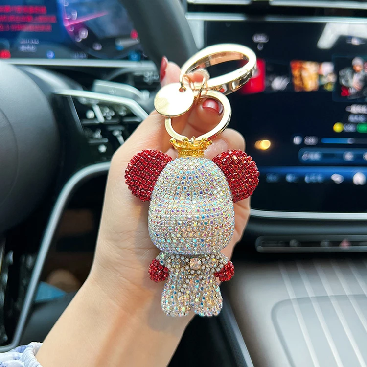 Cute Full Crystal Bear Keychain Bling Rhinestone Pendant Charm Bag Car Keys Glitter Big Head Bear Keychain