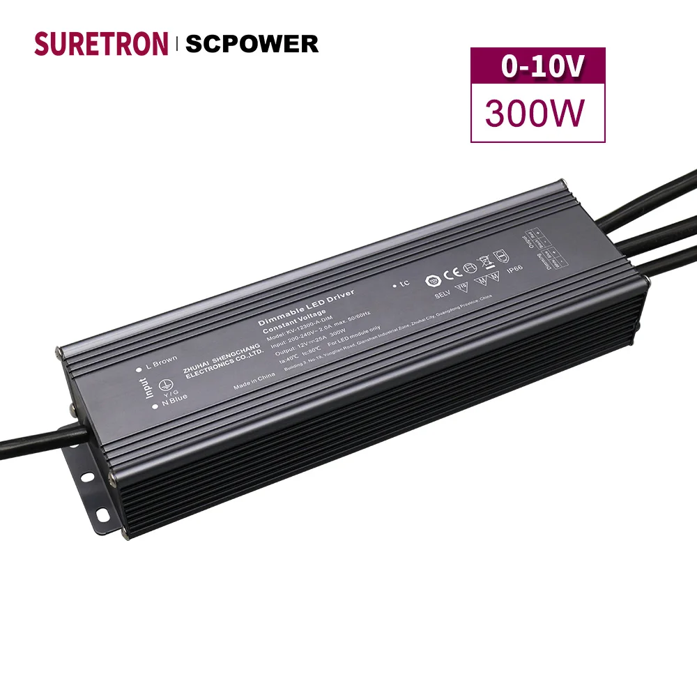 new product 1-10v 0-10V PWM Dimming LED power supply dc 24v 300w waterproof LED driver dimmabl smart mirrors strip lights