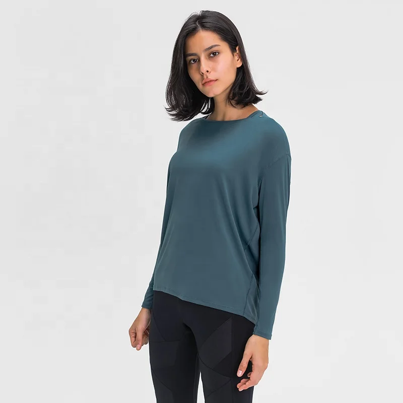 10 solid colors Custom private logo wholesale long sleeve high quality t shirt loose fit sports shirt for women