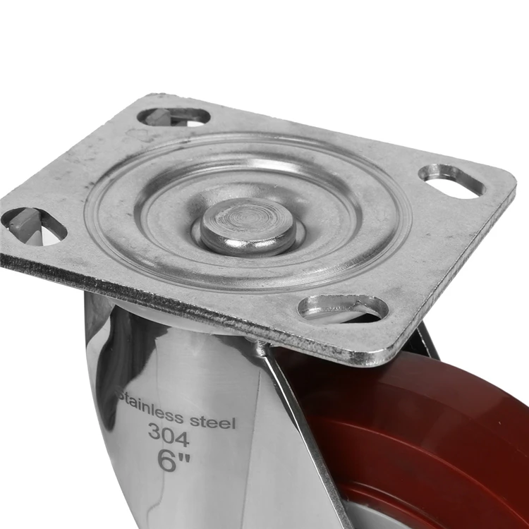 6 дюймов шарнирного соединения и красного цвета из Pu искусственной кожи обувь из нержавеющей стали для тяжелых условий эксплуатации Поворотное Колесо