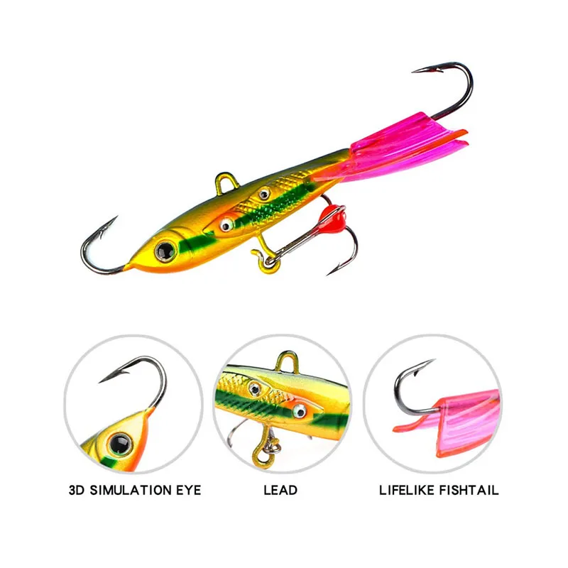 Wholesale 6.3cm 8.5cm Ice Fishing Jig Lure double hooks  Metal Lure balancers Jig