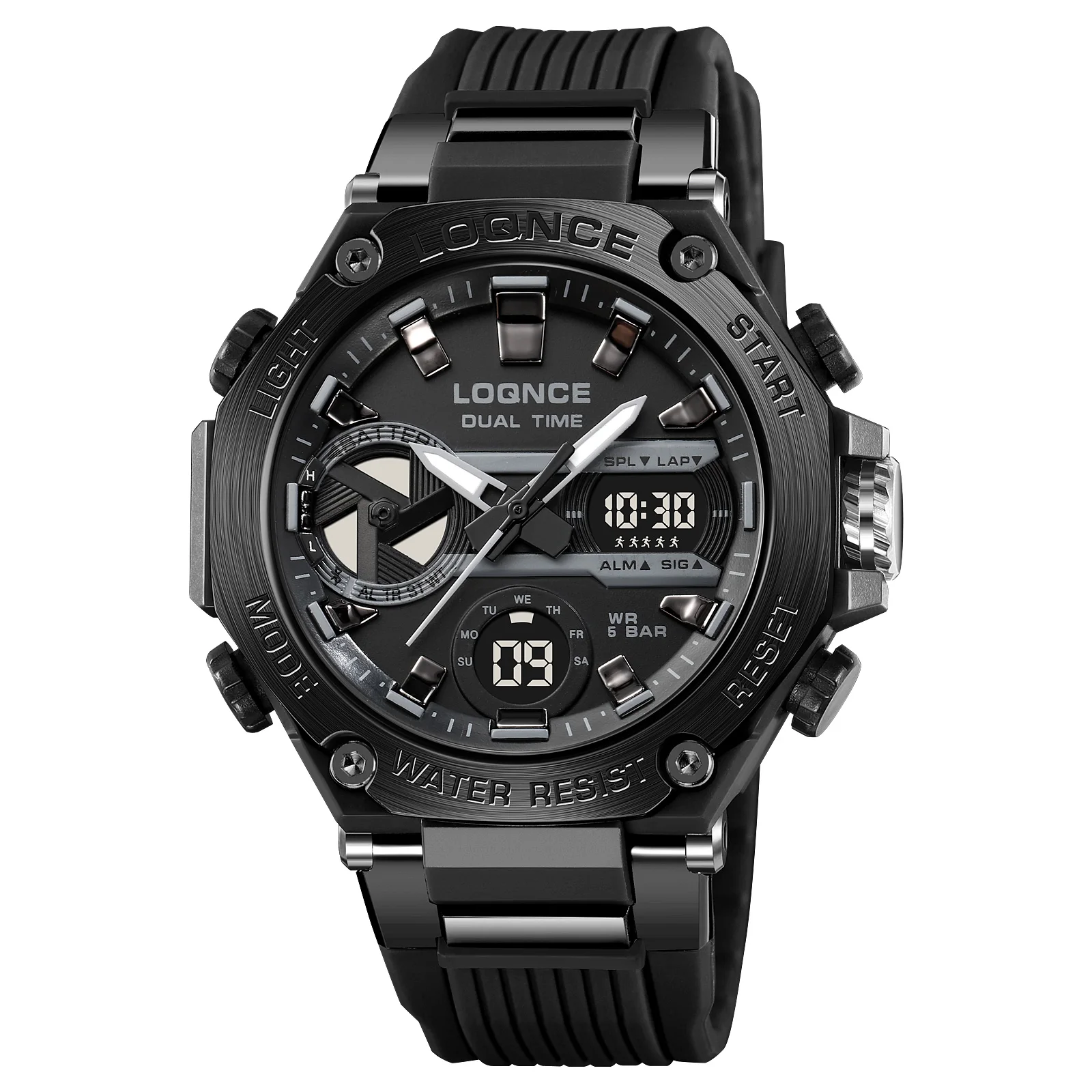 OEM accept LOQNCE fashion  Dual Display Watches Men Casual Sports Chronograph Quartz Big Dial Wrist Watch Waterproof Relojes
