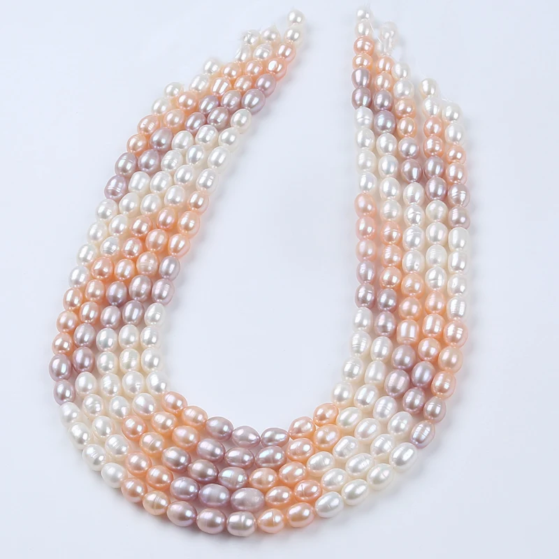 Zhuji Good Luster 6-7mm White Pink Purple Rice Shape Pearl Stand For DIY