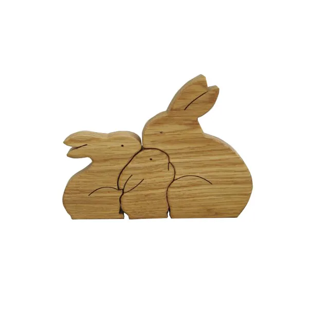 Wooden Rabbit Family Puzzle Bunny Family father mother baby Wooden Puzzle, 5 in 1 set,  Wooden Hare Family  Puzzle Decoration