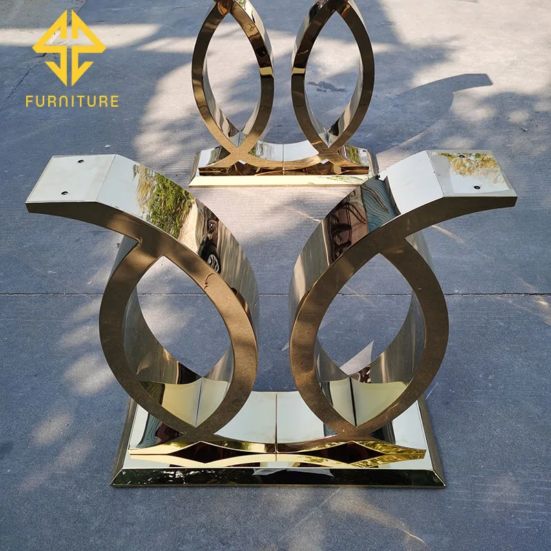 Foshan factory sells new design stainless steel golden dining table at low price, which can be matched with glass table and marb