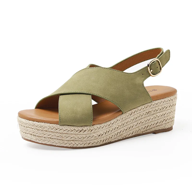 Fashion Crossover Wedge Heel Braided Hemp Rope Daily Comfort Platform Casual Sandals For Female