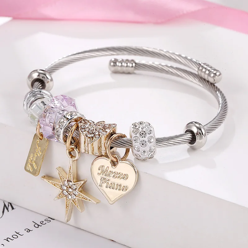 DIY stainless steel charm bracelet  star  Love Crown pony Beads Bracelets jewelry  accessories wholesale for women girls